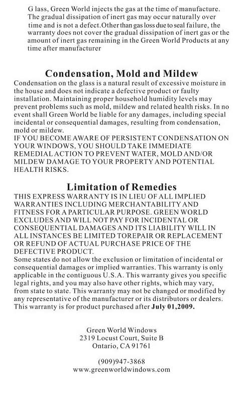 Green World Warranty Information 3 of 3