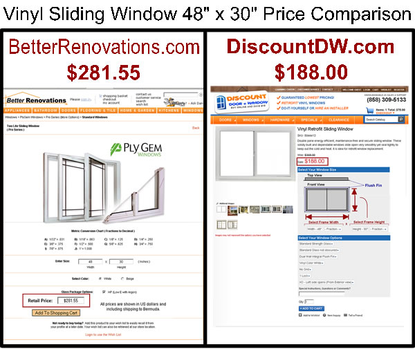 Vinyle Retrofit Sliding Window Price Comparison