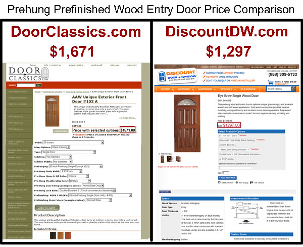 Prehung prefinished wood entry door price comparison