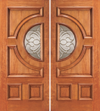Entry Half Circle Glass 4 Panel Wood Double Door
