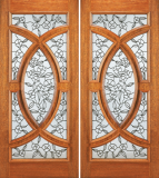 Entry Wood Double Door with Floral Design 