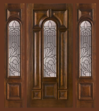 Wood Doors - Entry Prehung Arched Glaze Mahogany Wood Door - Entry Prehung Arched Glaze Single Wood Door with 2 Sidelights