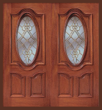 Wood Doors - Entry Prehung Oval Glass Wood Door - Entry Prehung Oval Glass Wood Double Door
