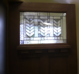 Doors - Floor Models On Sale - Entry Fiberglass Door with Spring Glass and Dentil Shelf