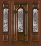 Entry Prehung Arched Glaze Single Wood Door with 2 Sidelights