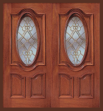 Entry Prehung Oval Glass Wood Double Door