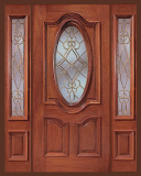 Plastpro - Entry Prehung Oval Glass Single Wood Door with 2 Sidelights