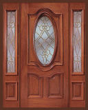 Entry Prehung Oval Glass Single Wood Door with 2 Sidelights