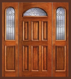 Entry Prehung Eye Brow Single Wood Door with 2 Sidelights