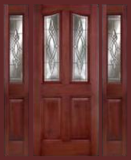 Entry Prehung Eyebrow Mahogany Fiberglass Door with 2 Sidelights