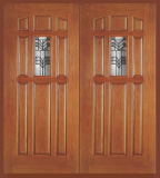 Entry Prehung 9 Panel Decorated Glass Fiberglass Double Door 