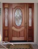 Oval Glass Single Wood Door with 2 sidelights