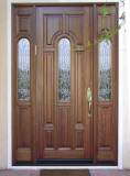 Mahogany Wood Door 525 with 2 sidelights and Black Caming