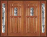 Entry Prehung 9 Panel Decorated Glass Fiberglass Double Door with 2 Sidelights